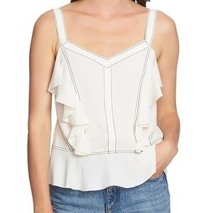 1. State Ruffle Contrast Stitch White Camisole Size Large